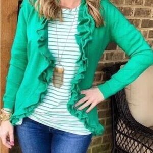 Matilda Jane Spring To Mind Sweater Green Ruffled Open Front Cotton Blend Sz XS